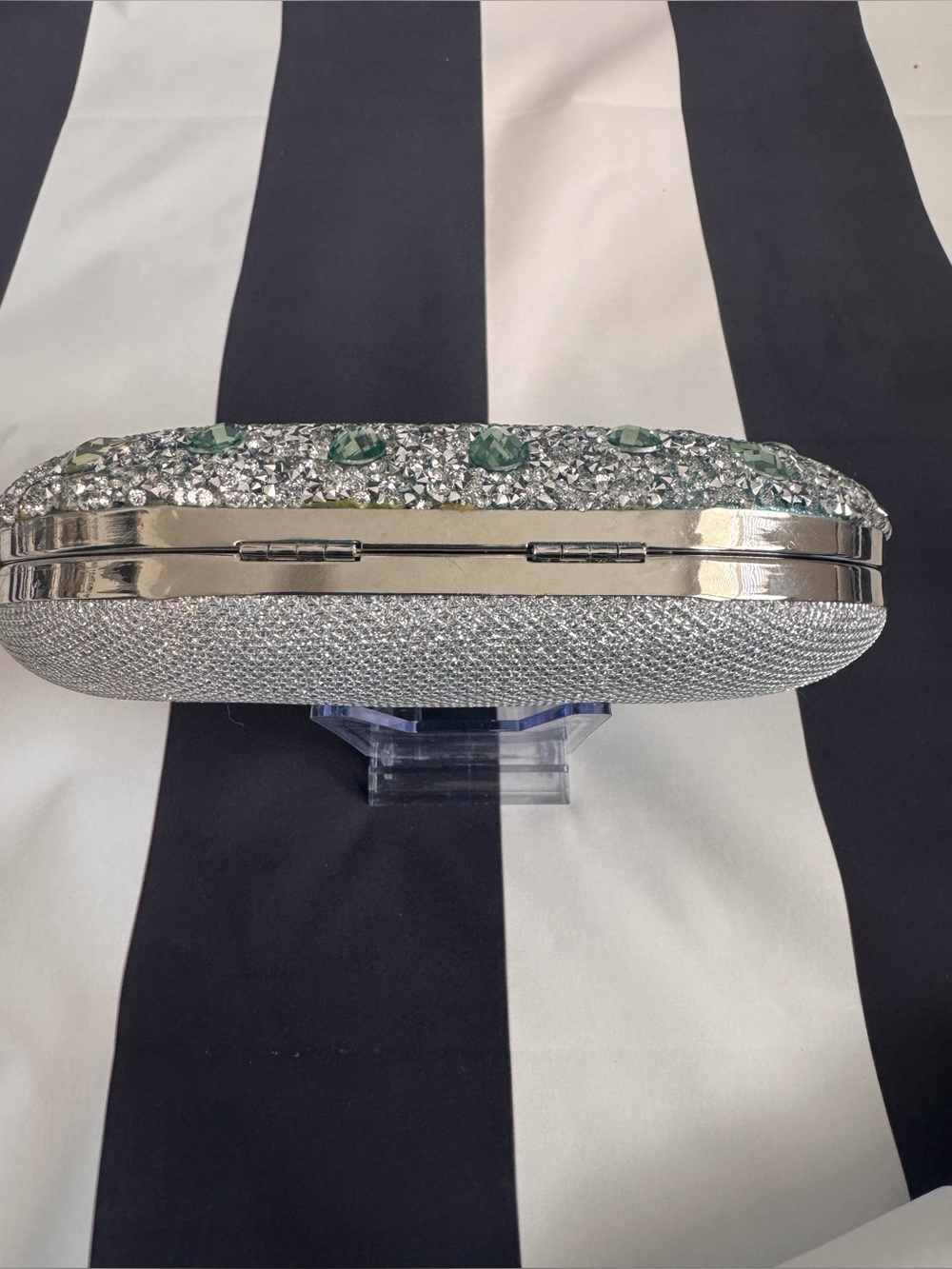 Silver and Green Jeweled Evening Clutch - Picture 4 of 7